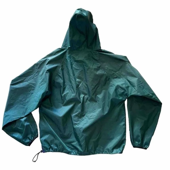 Vntg HELLY HANSEN M Jacket Mens Hooded 1/2 Zip Nylon Windbreaker Pullover Green - Picture 2 of 13